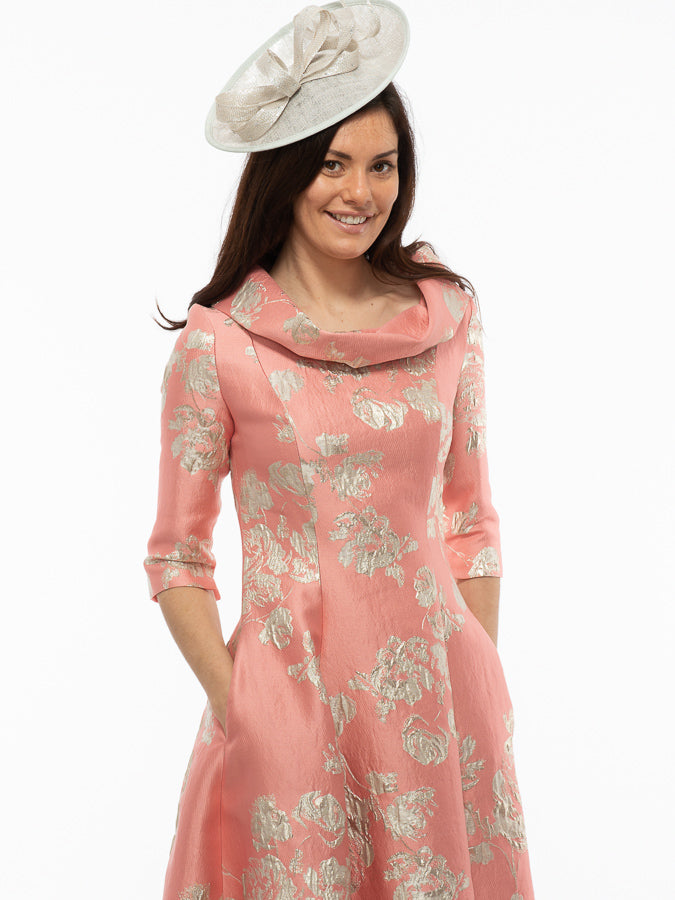 Fely Campo Coral and Gold Floral Dress Women s Fashion by Katriona